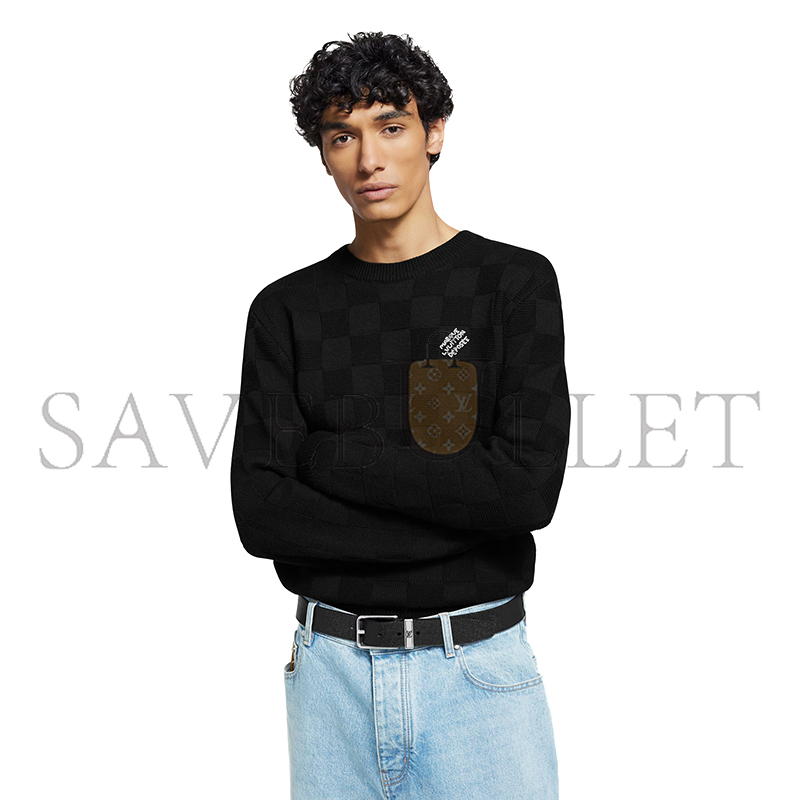 LOUIS VUITTON EMBELLISHED WOOL DAMIER PULLOVER 1AHCO2 LOUIS VUITTON EMBELLISHED WOOL DAMIER PULLOVER 1AHCO2